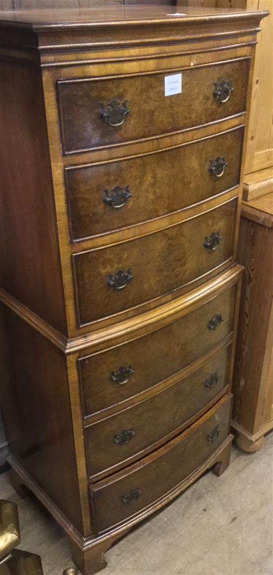 18th century style walnut bowfront chest on chest